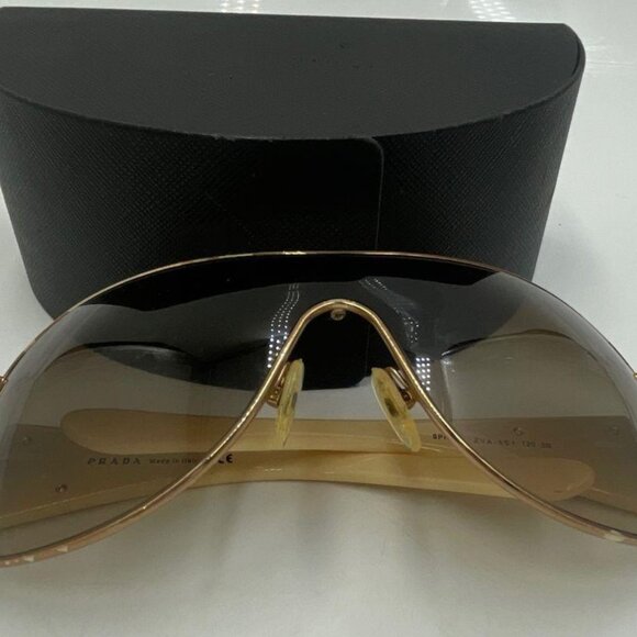 Prada Sunglasses - Wraparound - White/Cream with Gold Trim - Picture 1 of 6